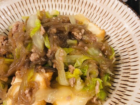 ひき肉と厚揚げと糸こんにゃくの中華風とろみ煮